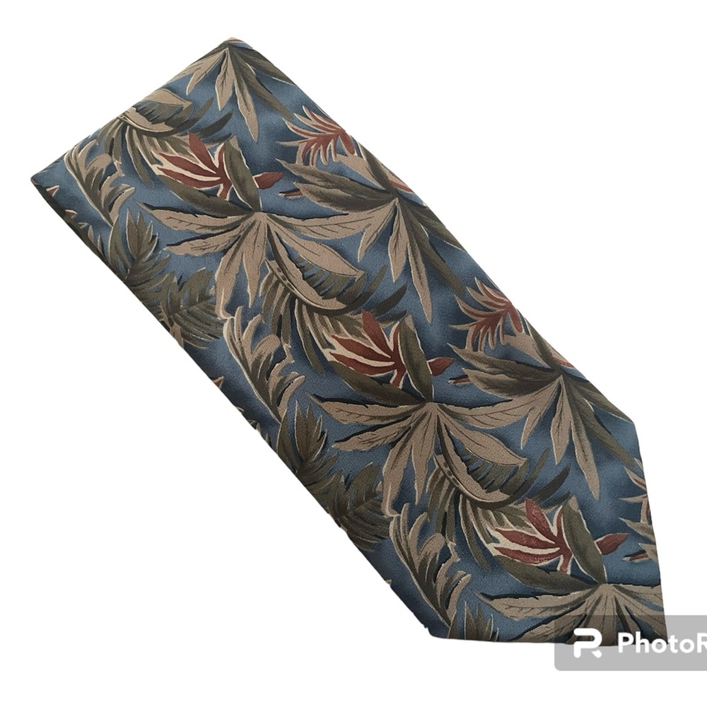 HAWAIIAN TROPIC Tie Retro Tropical Palm Trees Polyester Blue Tan Mens